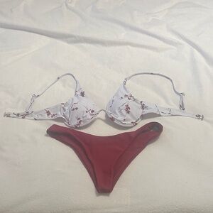 SHEIN White and Red Floral Bikini Set